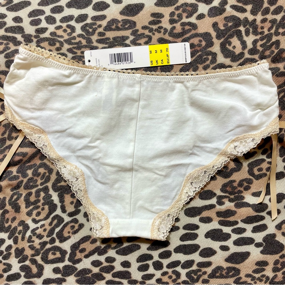 DKNY Lace Trim Side-Tie Bikini Panty White Beige Vintage Style